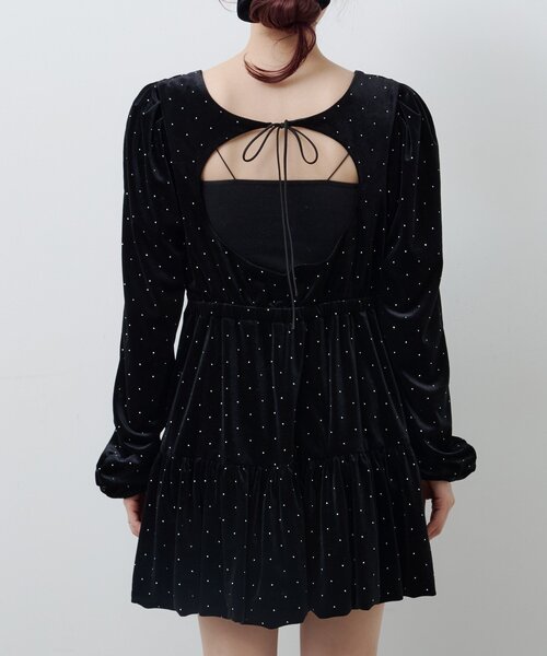 結婚式/オケージョン】ベロアスタッズミニワンピース（ワンピース