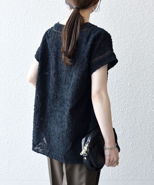 SHIPS any:〈手洗い可能〉メッシュ ジャカード カフタン スキッパー