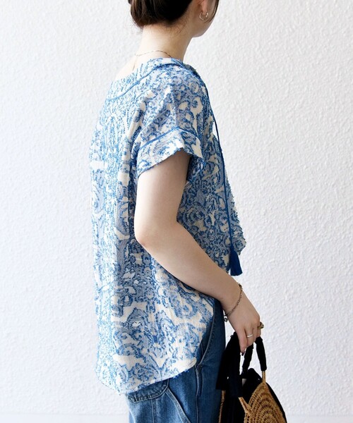 SHIPS any:〈手洗い可能〉メッシュ ジャカード カフタン スキッパー