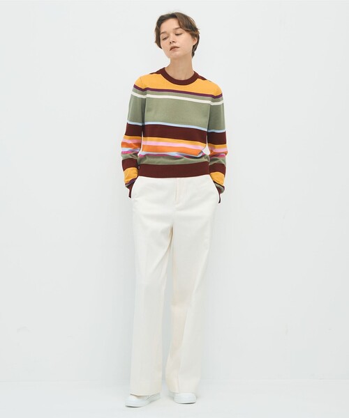 caban（キャバン）の「コットンカシミヤ マルチボーダークルーネック