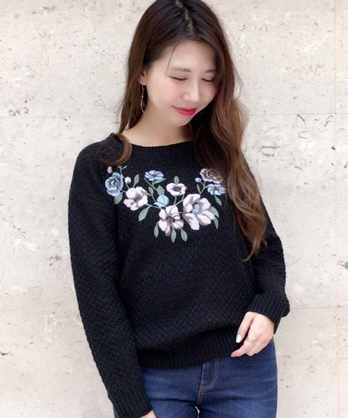 セール】胸花刺繍ニットプルオーバー（ニット/セーター）｜archives