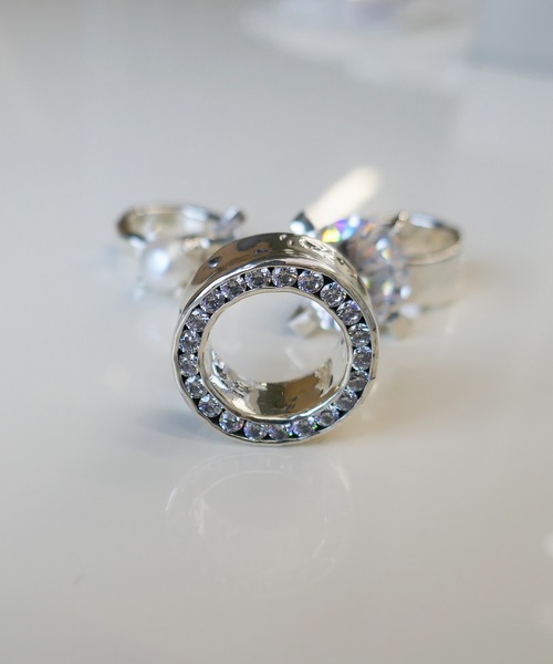 SILVER925サイドジルコニア埋め込みリング/メンズ/レディース（リング