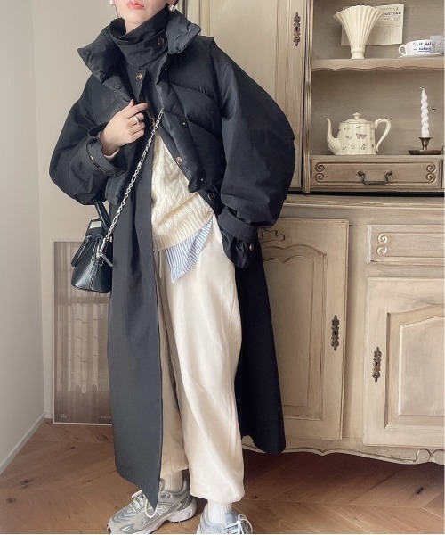 セール】【megコラボ】中綿ベスト付き3WAYステンカラーコート（ステン