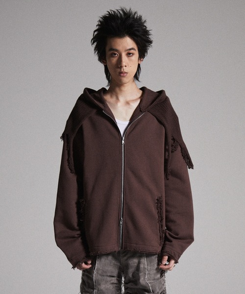 GRANCY】Knit Layered Design Zip Hoodie / ニットレイヤードデザイン