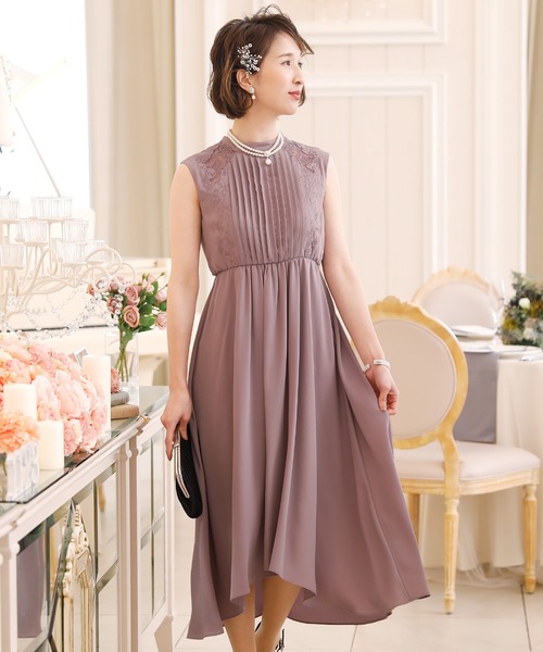 ワンピースドレスプリーツロング&ノースリーブお呼ばれフォーマル