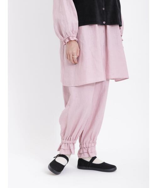 Samansa Mos2（サマンサ モスモス）の「リネン裾フリルギャザーパンツ
