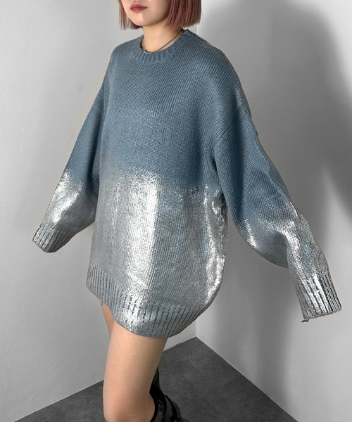 セール】【jiasecond.】箔プリントオーバーニット / トップス プル