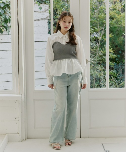 ニットビスチェドッキングシャツ（シャツ/ブラウス）｜Olu