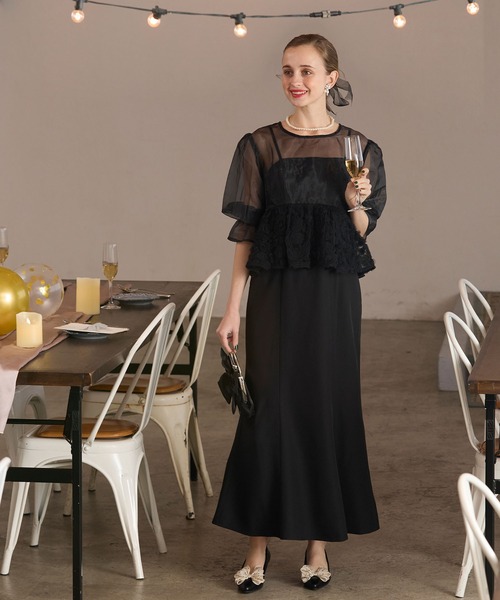 BONLECILL noir】フラワーべプラムシアーブラウス&マーメイドキャミ