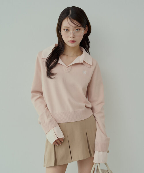 Chico（チコ）の「【セットアップ対応】刺繍入り襟付きポロニット