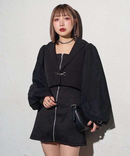 Mavie..7】チュール袖ショートジャケット（テーラードジャケット