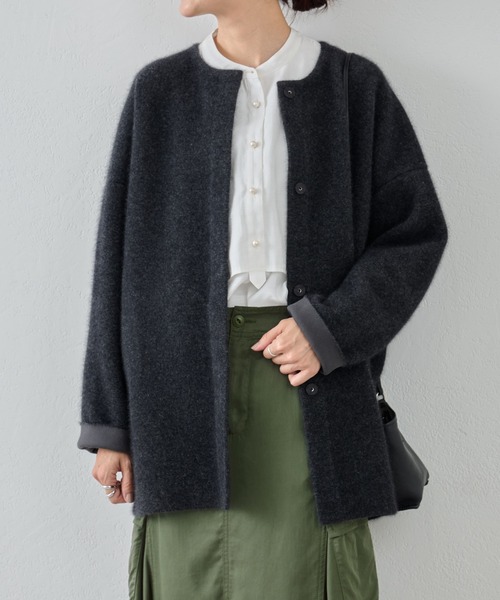 定価3.52万 ビアズリー ニットコート ブルー 洗えるコート 春先まで