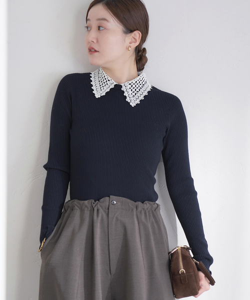 追加》レース襟 RIBホールガーメントプルオーバー（ニット/セーター