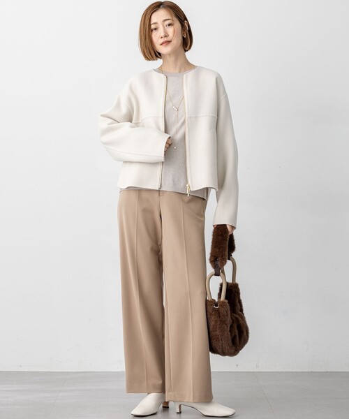 セール】ウールライトリバー ノーカラー ショートコート（ノーカラー