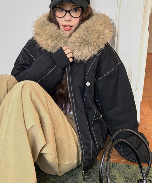 セール】【再入荷】＼フードファー脱着仕様／ホワイトステッチ