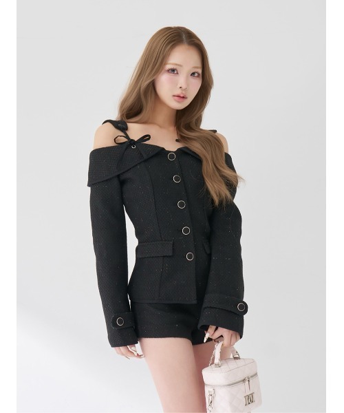 ボンディングツイードオフショルチュニック（その他トップス）｜Darich