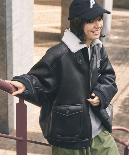 セール】ボア襟付きフェイクムートン ミリタリーブルゾン/フライト