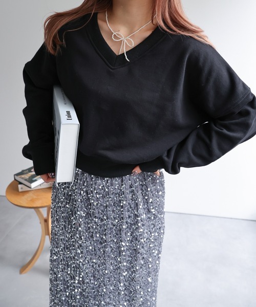 セール】Vネッククロップドスウェット/トレーナー（スウェット）｜LAC