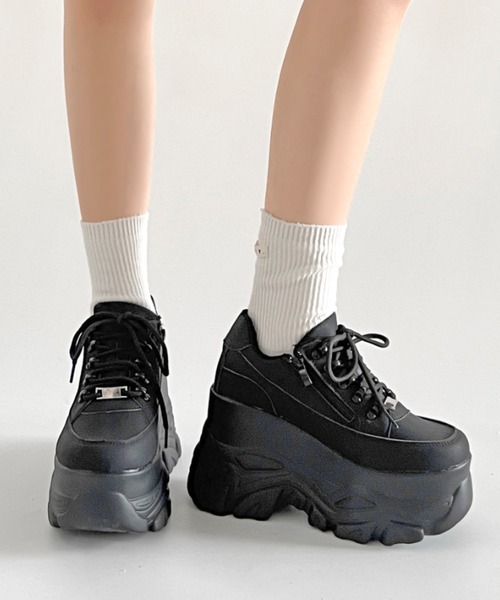 年中かわいい厚底】厚底 ボリューム デザイン ハイソール ミッドカット