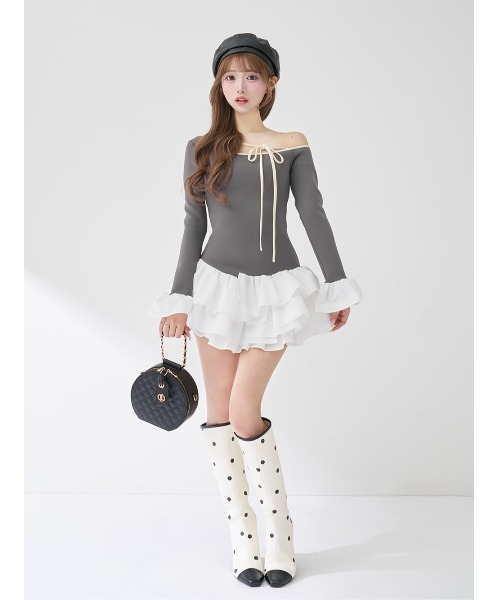 デザインネックリボンミニワンピース（ワンピース）｜Darich