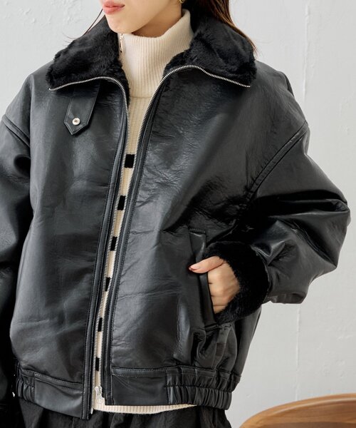 Chico（チコ）の「ファー襟ボンバーレザージャケット（その他アウター