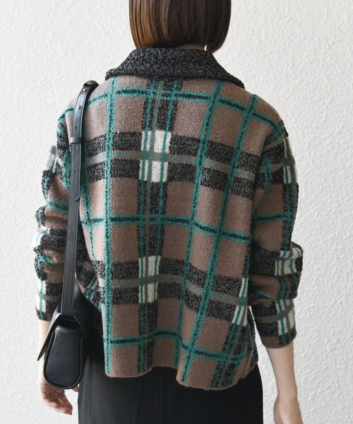 セール】SHIPS any:〈手洗い可能〉チェック ジャカード 襟付き ニット