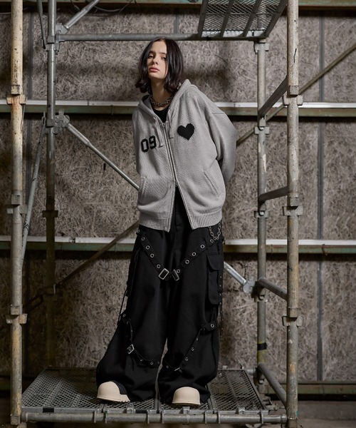 ERAR】ハートロゴショート丈ダブルジップデザインニットパーカー