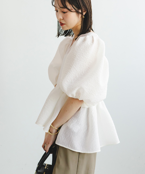 セール】《追加》【洗える】シアーノイズジャガードブラウス（シャツ
