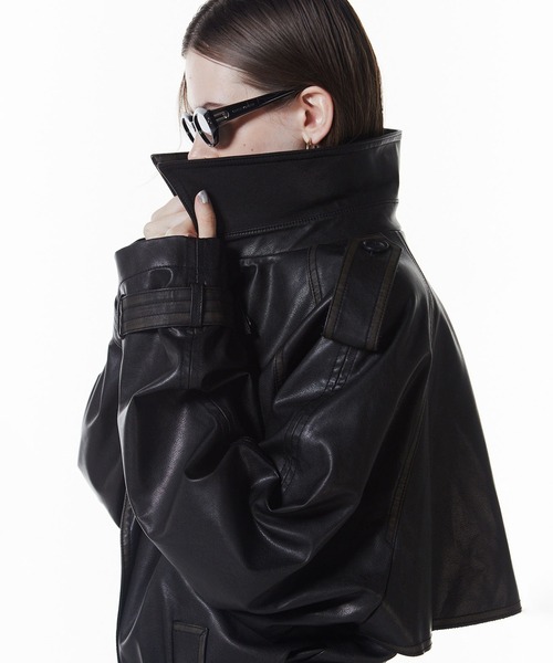 JOSEMOON/ジョゼムーン】FAUX LEATHER TRENCH JACKET/フォーレザー