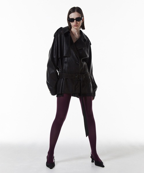 JOSEMOON/ジョゼムーン】FAUX LEATHER TRENCH JACKET/フォーレザー