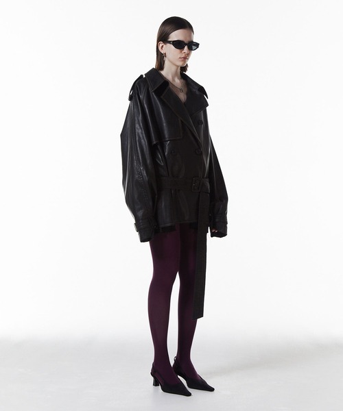JOSEMOON/ジョゼムーン】FAUX LEATHER TRENCH JACKET/フォーレザー