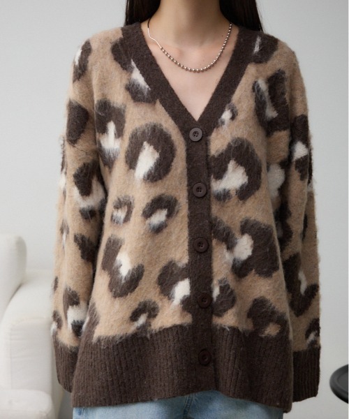 セール】レオパードジャガードニットカーディガン（カーディガン