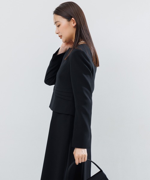 WEB限定】【喪服】【洗える】ノーカラー＆フレアワンピース ブラック