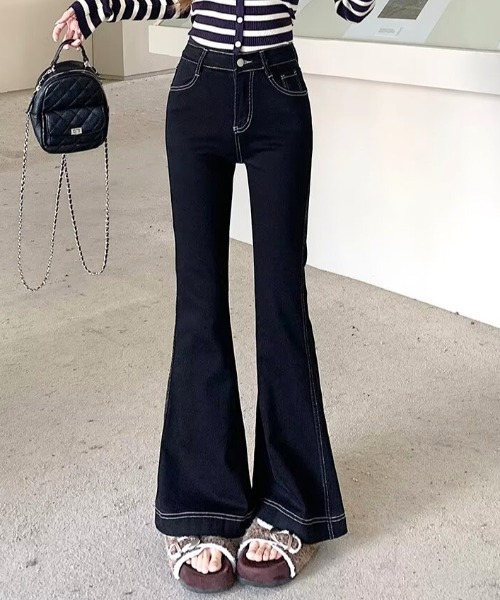 Pocket embroidery flare denim pants（デニムパンツ）｜Vipoa