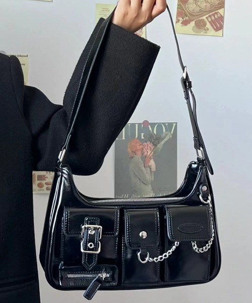 セール】マルチポケット チェーン ベルト ショルダーバッグ y2k トート