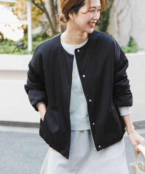 撥水中綿ノーカラーコート | 軽量/中綿ジャケット/通勤/オフィス