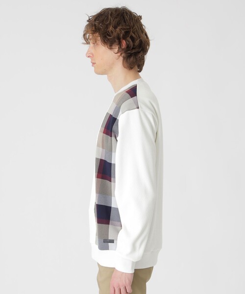 チェックニットドッキングスウェットシャツ（スウェット）｜BLACK