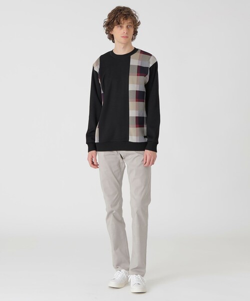 チェックニットドッキングスウェットシャツ（スウェット）｜BLACK