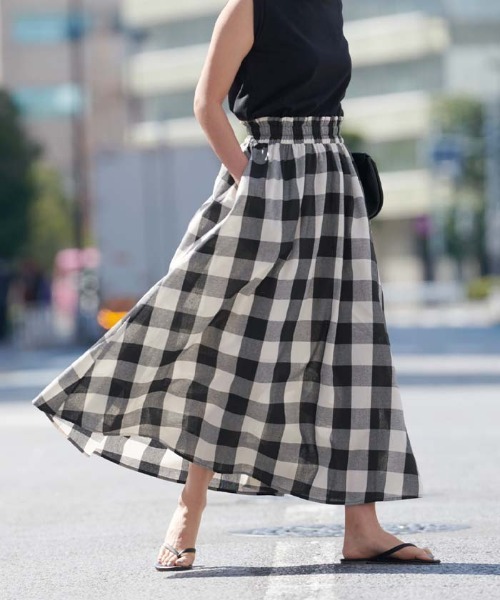 ブロックチェックフレアロングスカート（スカート）｜coca（coca