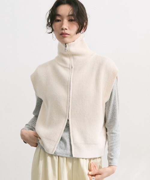 ハイネックジップアップニットベスト（ベスト）｜Lutim by u