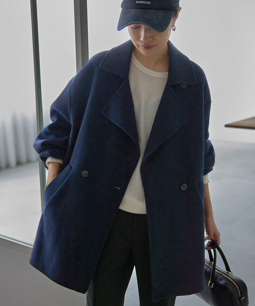 追加》souple wool ダブルフェイスミドルコート（ピーコート）｜SLOBE