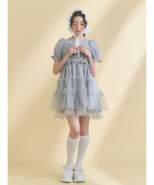 セール】チュールパフスリーブミニワンピース（ワンピース）｜merry