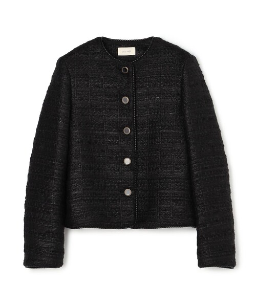 セール】シックツイード クルーネックジャケット（ノーカラー