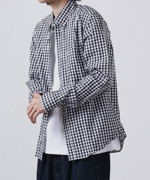 セール】ciao ギンガムチェック柄 スリムフィットブロードシャツ 長袖