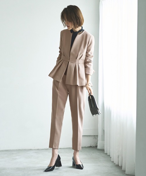 セール】【洗える】【3点セット】ノーカラーウエストタックペプラム