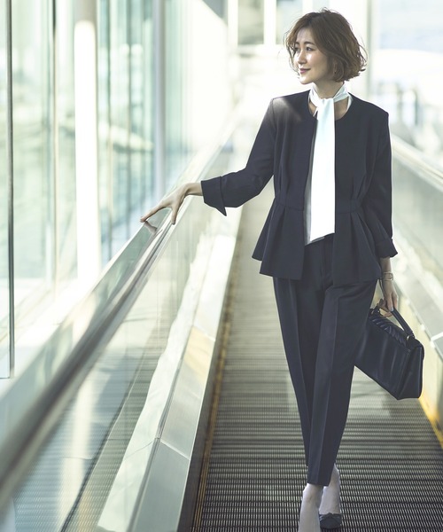 セール】【洗える】【3点セット】ノーカラーウエストタックペプラム