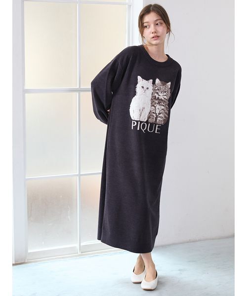 セール】ツインキャットジャガードワンピース（ルームウェア/パジャマ