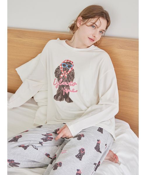 スカーフDOGワンポイントロンT（ルームウェア/パジャマ）｜gelato