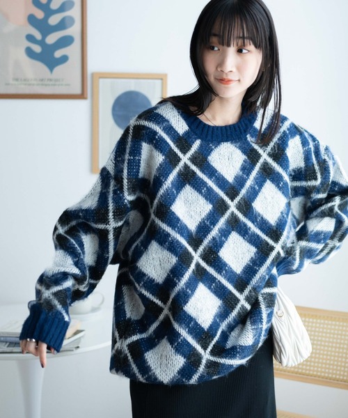 セール】WEGO/モヘアライク総柄ビッグプルオーバー（ニット/セーター