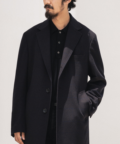 セール】SUPER 140's ウール / カシミヤ チェスターコート(チェック